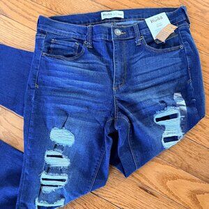 Mudd FLX Stretch Skinny Jeans Womens Size 13 Distressed Dark Wash Denim - NWT